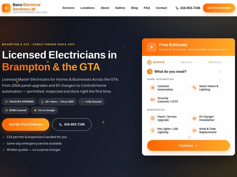 Bano Electrical Services — Electrician Website for Brampton & the GTA