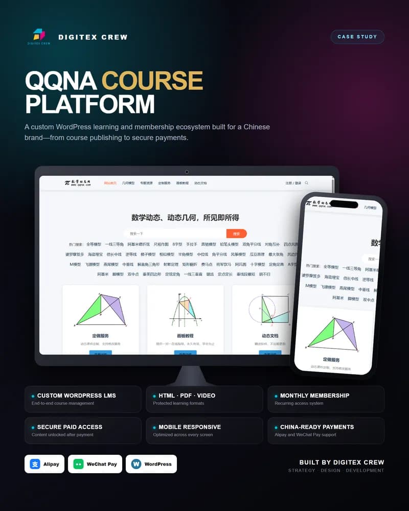 QQNA — Custom WordPress Course & Membership Platform — Website Development project by Digitex Crew
